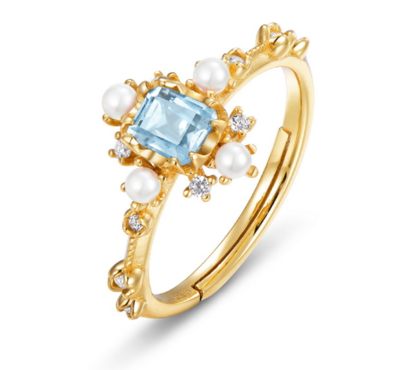 Grazia Jewelry Natural Blue Topaz & Freshwater Pearl Ring